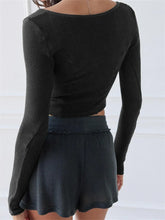 Low Cut V-neck Ribbed Exposed Navel Spring Autumn Streetwear for Long Sleeve Solid Slim Fit Tees